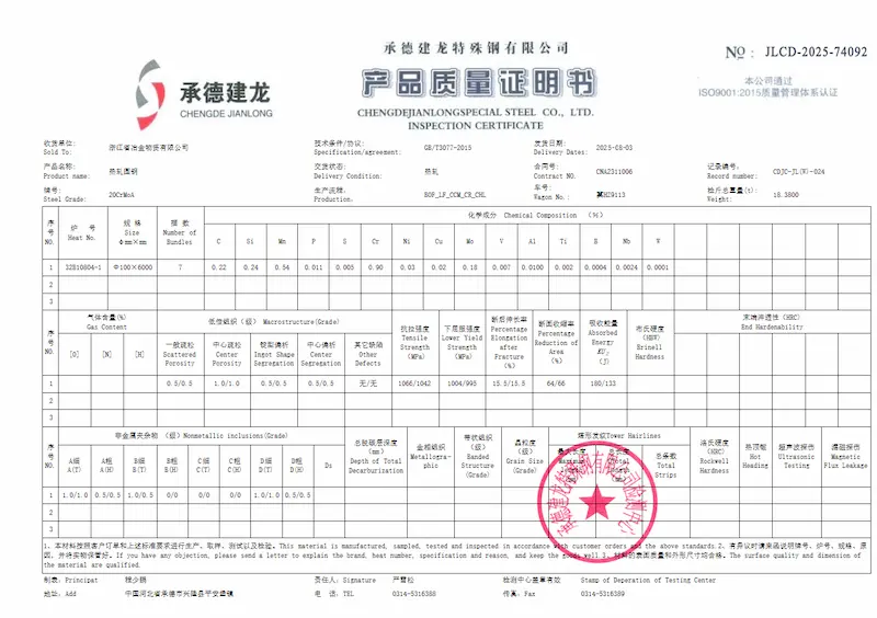 Wenlio Material Certification Report